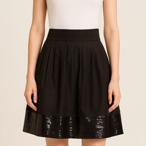 Theory Black Jolia Cotton Pleated Skirt Sequin Trim Size 4